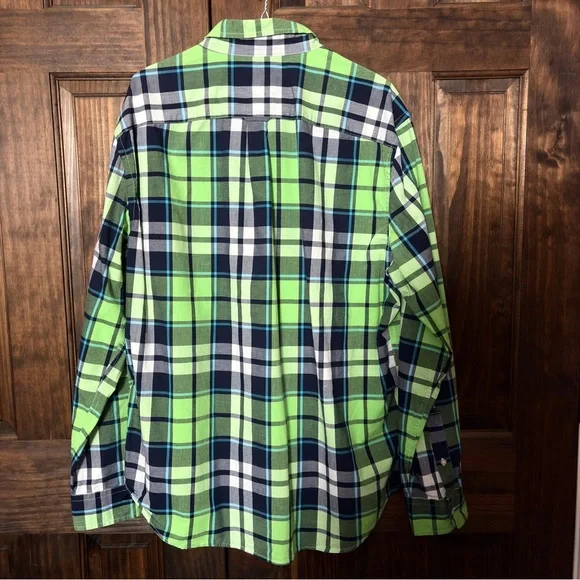 American Eagle Outfitters Prep Fit Green and Blue Plaid Men's Shirt​ - Picture 3 of 11